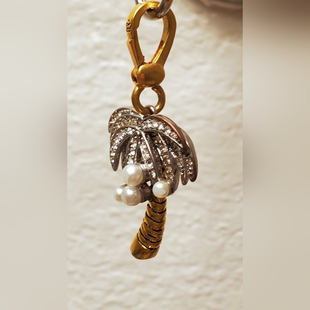 Juicy Couture Palm Tree Charm Coconut Pearl Rhinestone Pave Crystal Gold Nature - Picture 10 of 13